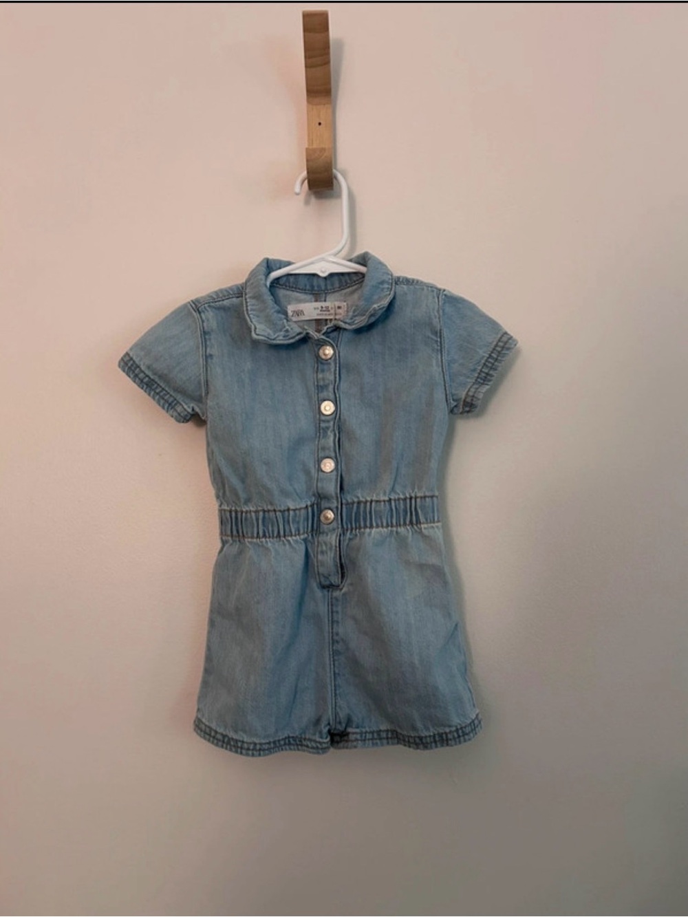 Zara Light Blue Denim Button-Up Romper